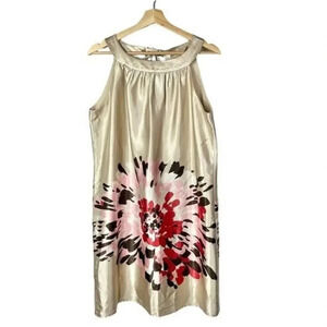 Boutique Gold Satin Floral Tie Back Mini Shift Dress 12